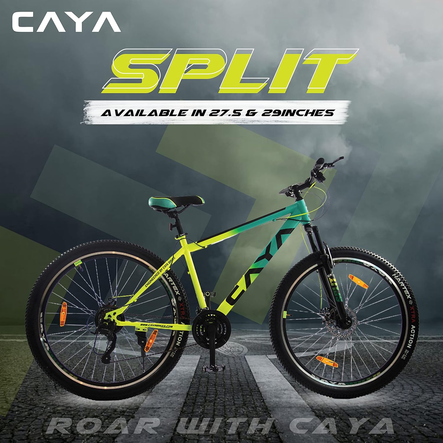 CAYA Split 27.5T MTB Cycle for Adults | 21 Speed Gear Bicycle with Semi-Fat Tyres, Disc Brakes & Suspension | Best Unisex Bike for Men & Women