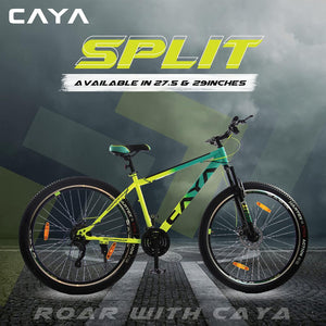 CAYA Split 27.5T MTB Cycle for Adults | 21 Speed Gear Bicycle with Semi-Fat Tyres, Disc Brakes & Suspension | Best Unisex Bike for Men & Women