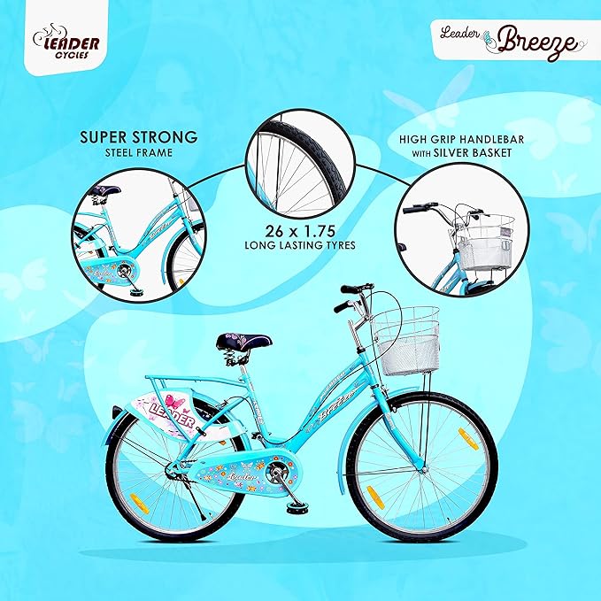 Leader Lady Star Breeze 26T Lifestyle Bike for Women – Elegant Single-Speed Commuter with Basket & Carrier, Affordable Alternative to Electric Bicycles