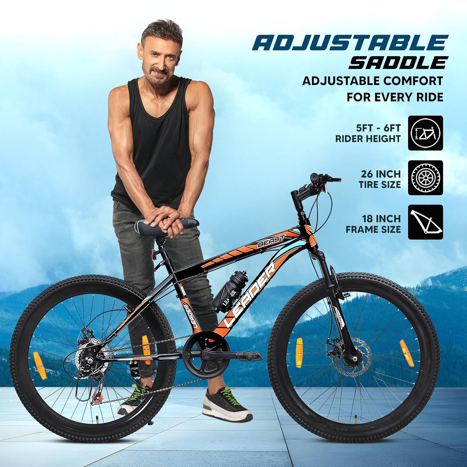 Leader Beast 26T 7-Speed Mountain Bike for Men – Affordable Alternative to Electric Bikes with Dual Disc Brakes & Front Suspension