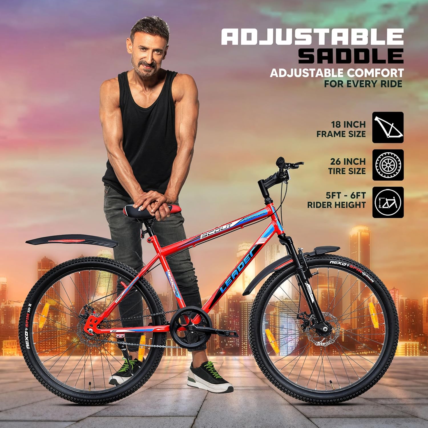 Leader Scout 26T Electric Cycle Alternative – Best Affordable Bike for Men, Teens & Youth with Dual Disc Brakes & Suspension