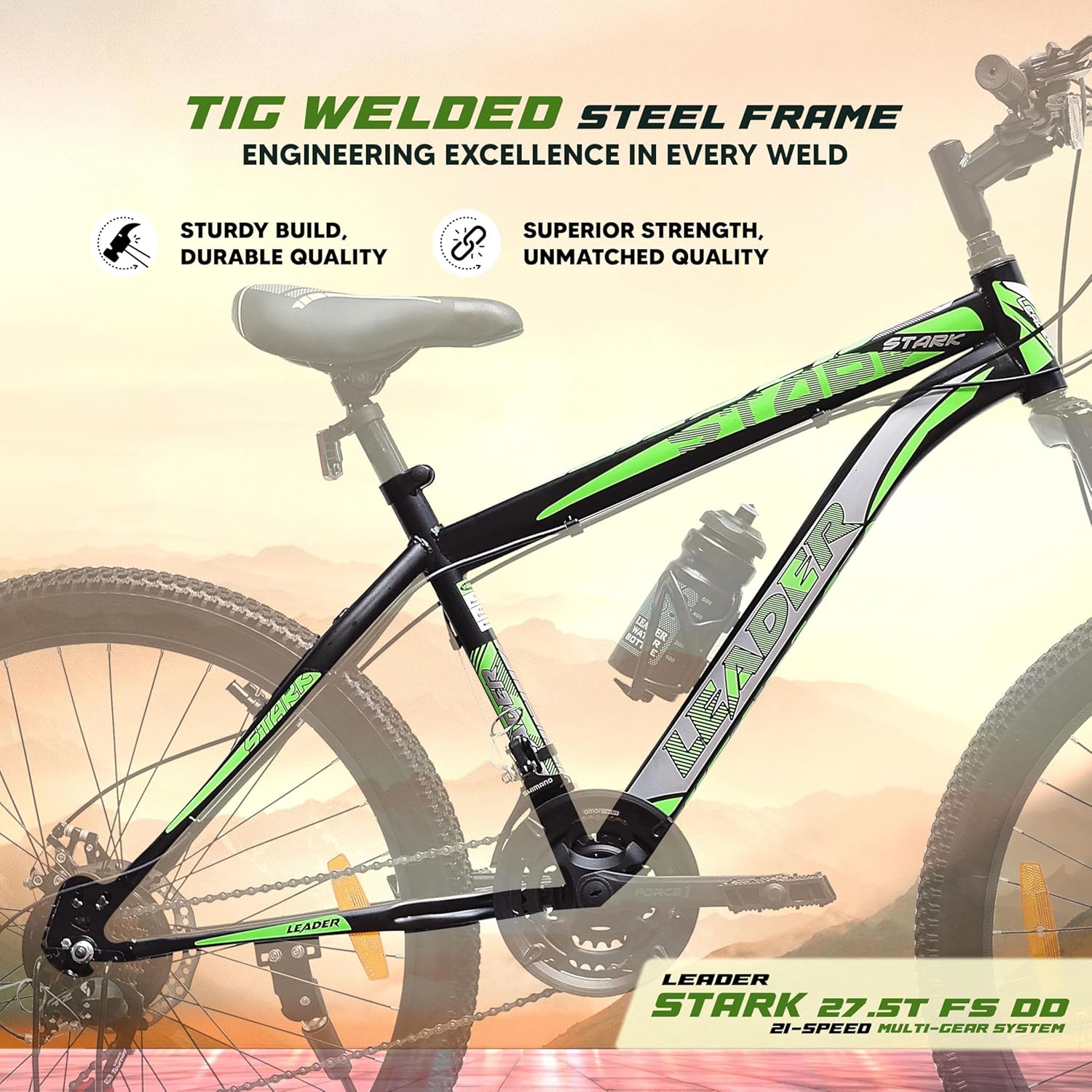 Leader Spyder 27.5T Mountain Bike – Sleek Single‑Speed MTB for Men & Teens (15+), Matt Black/Orange