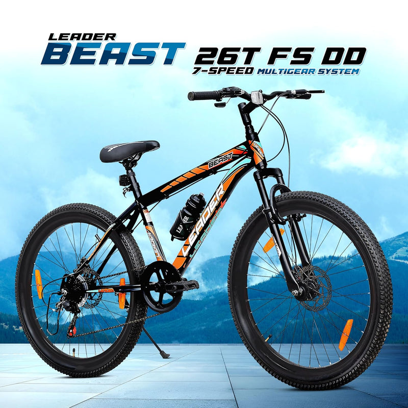 Leader Beast 26T 7-Speed Mountain Bike for Men – Affordable Alternative to Electric Bikes with Dual Disc Brakes & Front Suspension