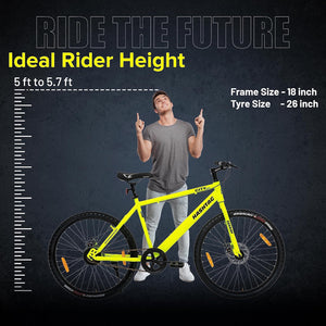 Geekay Hashtag 26T Single Speed Mountain Cycle with Dual Disc Brakes – Best E-Bike Style Bicycle for Teens & Adults | Neon Green | Affordable Electric Bike Alternative in India
