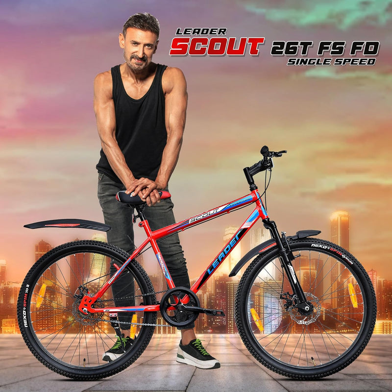Leader Scout 26T Electric Cycle Alternative – Best Affordable Bike for Men, Teens & Youth with Dual Disc Brakes & Suspension