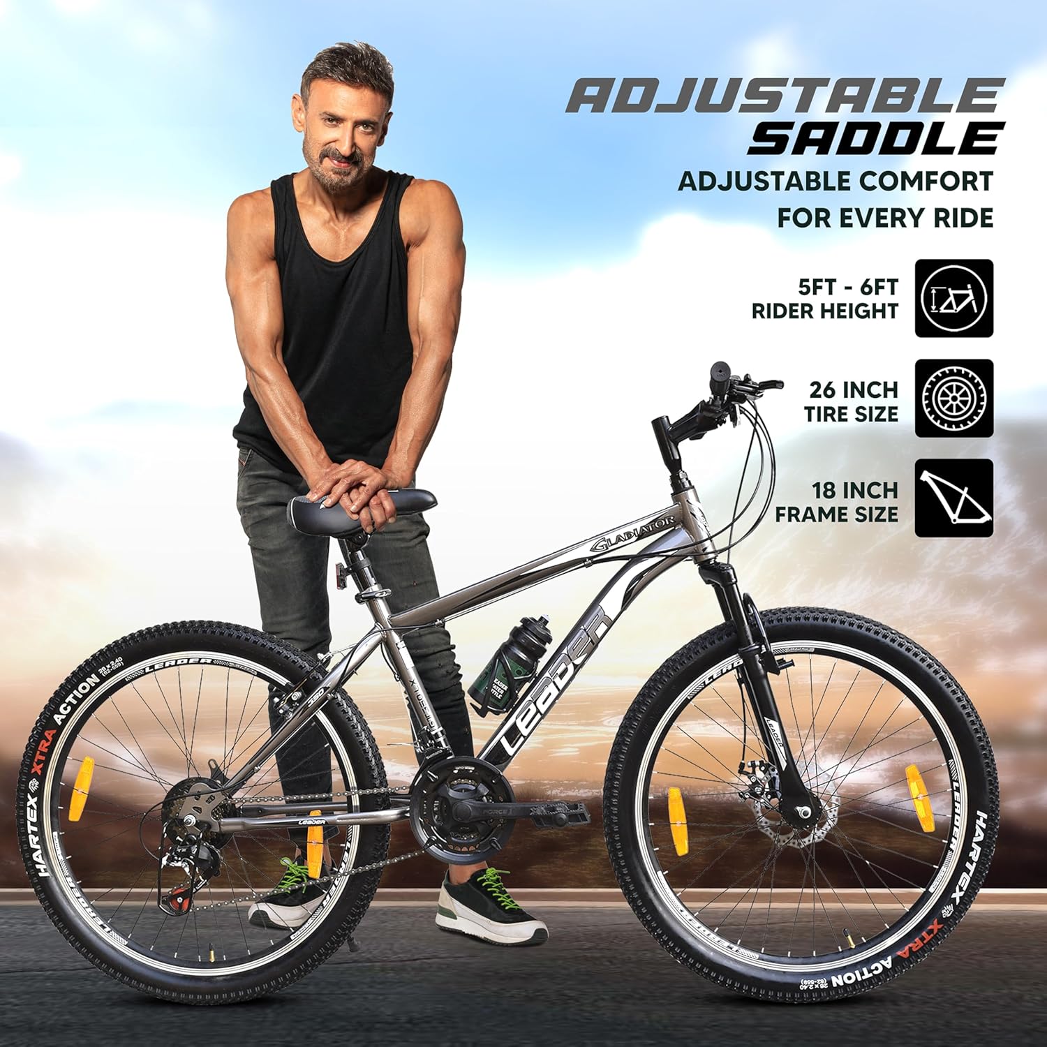 Leader Gladiator 26T 21-Speed Mountain Bike for Adults – Gear Cycle with Front Suspension & Disc Brakes | Affordable Alternative to Electric Bicycle for Men & Teens