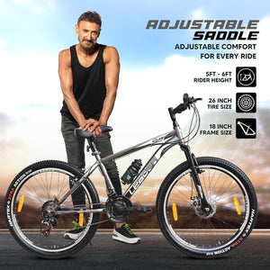 Leader Gladiator 26T 21-Speed Mountain Bike for Adults – Gear Cycle with Front Suspension & Disc Brakes | Affordable Alternative to Electric Bicycle for Men & Teens
