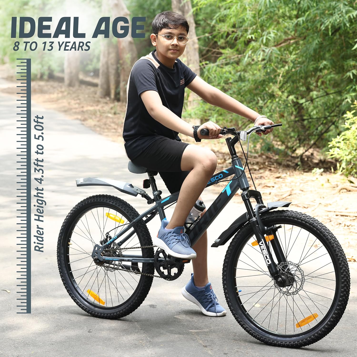 VESCO 24T Drift Kids Mountain Bike – Single‑Speed MTB with Dual Disc Brakes & Suspension | Affordable Ride for Teens (9‑14 Years)