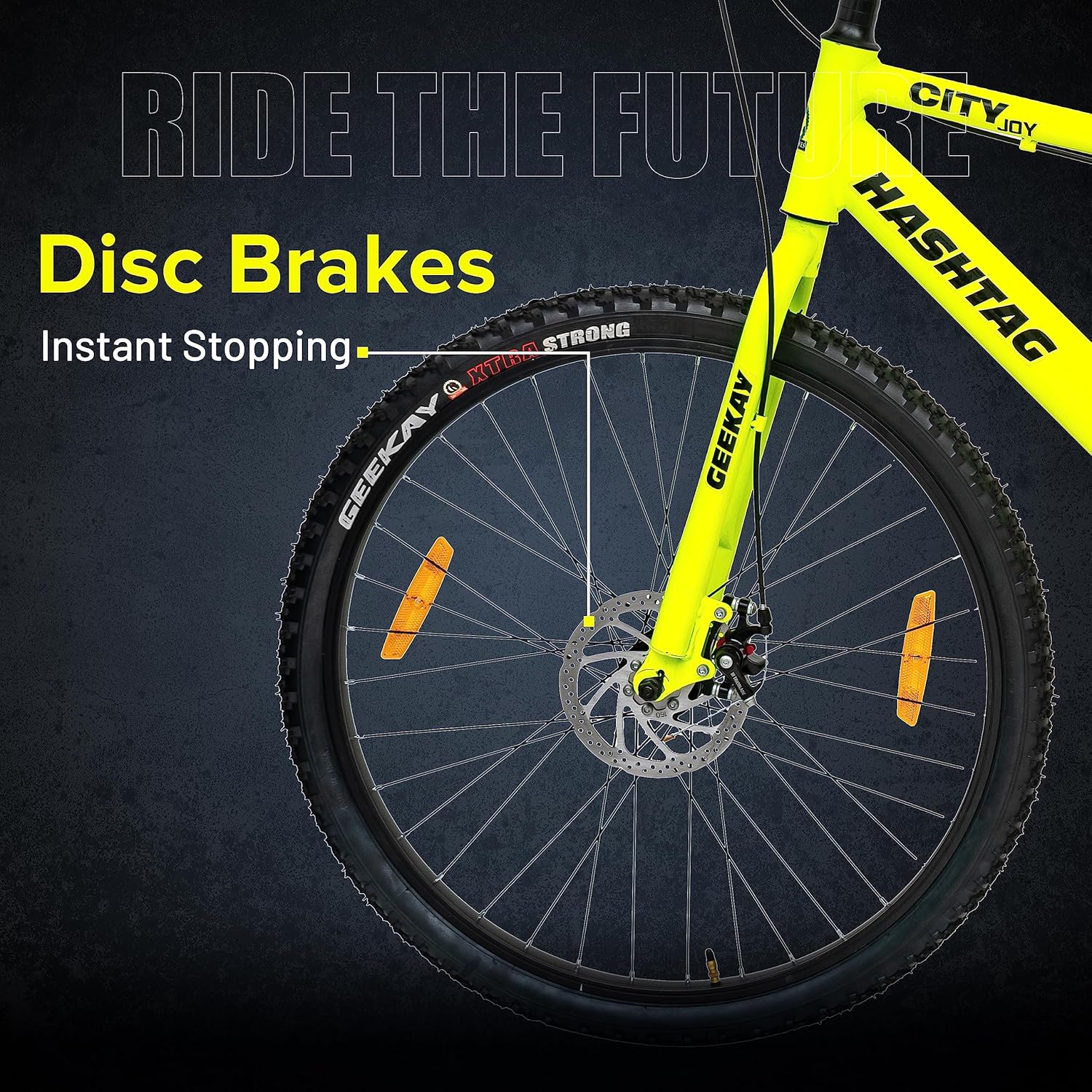 Geekay Hashtag 26T Single Speed Mountain Cycle with Dual Disc Brakes – Best E-Bike Style Bicycle for Teens & Adults | Neon Green | Affordable Electric Bike Alternative in India