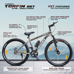 Leader Beast 26T Mountain Bike – Sleek Single‑Speed Cycle with Suspension & Dual Disc Brakes, Affordable Pedal‑Powered Alternative to Electric Bicycles