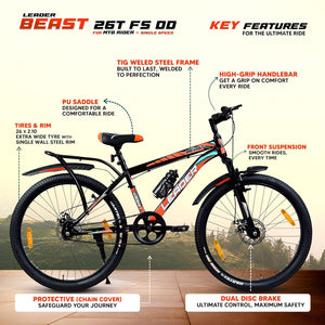 Leader Beast 26T IBC Mountain Bike – Premium Single-Speed City & Mountain Cycle for Men (Matt Black)
