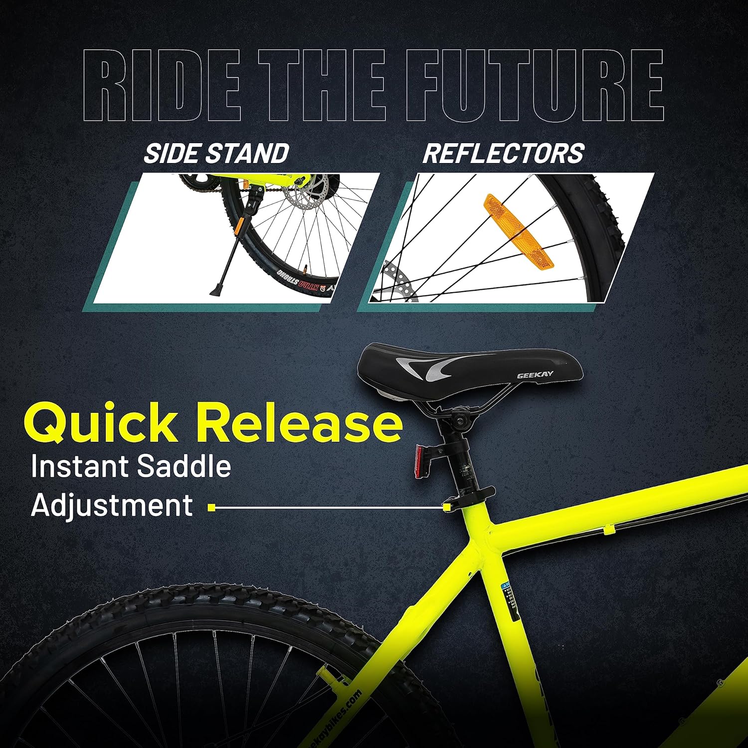 Geekay Hashtag 26T Single Speed Mountain Cycle with Dual Disc Brakes – Best E-Bike Style Bicycle for Teens & Adults | Neon Green | Affordable Electric Bike Alternative in India