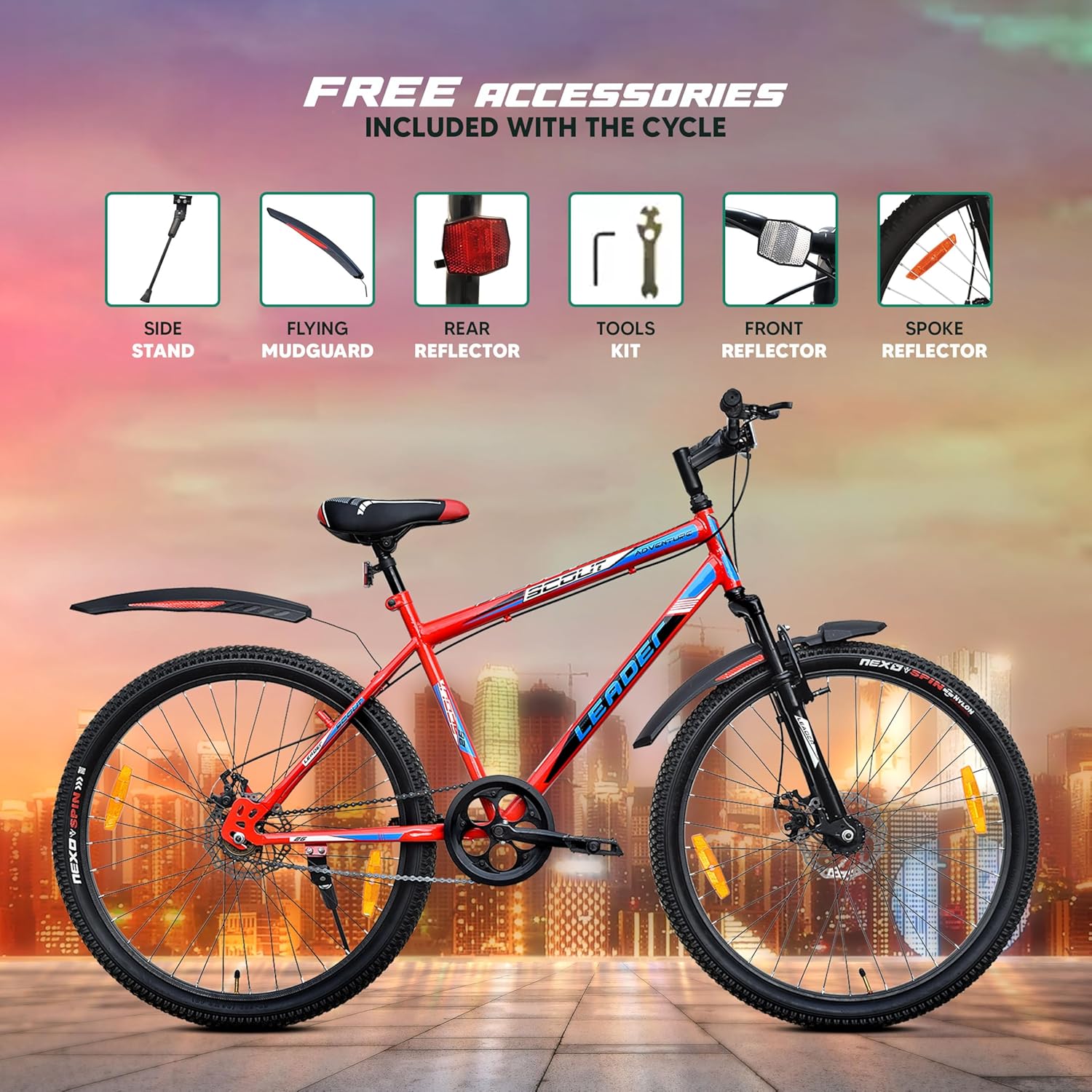 Leader Scout 26T Electric Cycle Alternative – Best Affordable Bike for Men, Teens & Youth with Dual Disc Brakes & Suspension
