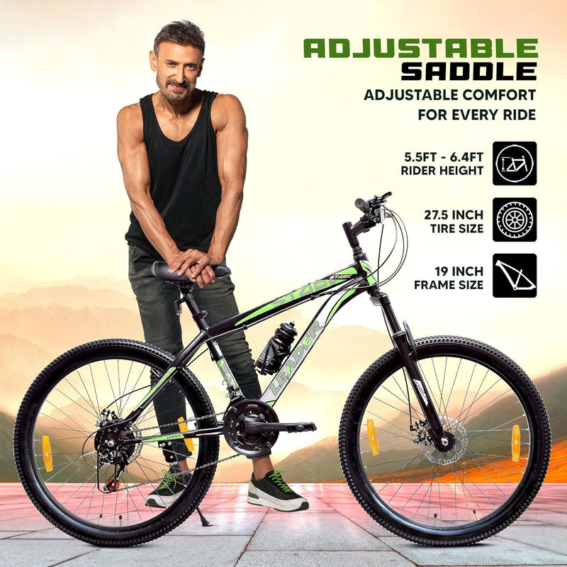 Leader Spyder 27.5T Mountain Bike – Sleek Single‑Speed MTB for Men & Teens (15+), Matt Black/Orange