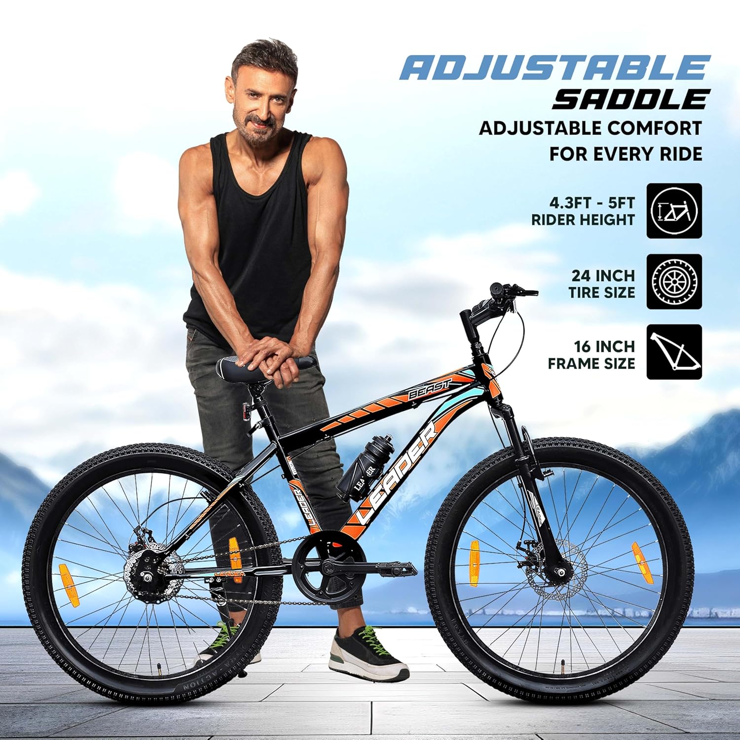 Leader Beast 24T Electric Cycle – 7-Speed E-Bike with Disc Brakes & Front Suspension for Teens & Adults