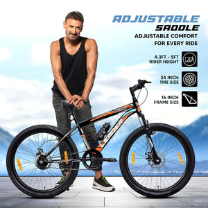 Leader Beast 24T Electric Cycle – 7-Speed E-Bike with Disc Brakes & Front Suspension for Teens & Adults