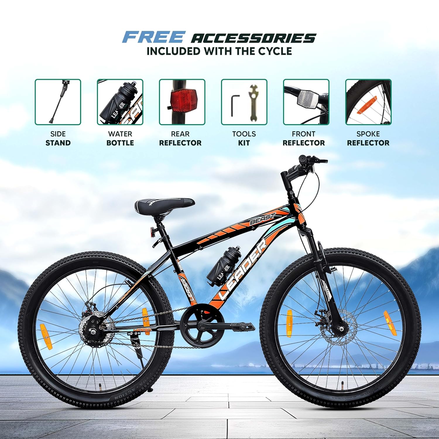 Leader Beast 24T Electric Cycle – 7-Speed E-Bike with Disc Brakes & Front Suspension for Teens & Adults