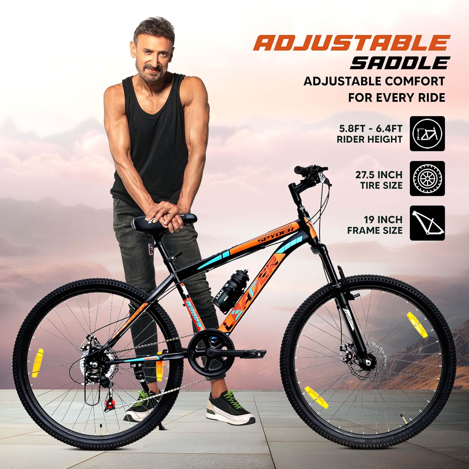 Leader Spyder 27.5T Electric Cycle | 7-Speed Mountain E-Bike with Dual Disc Brakes & Suspension