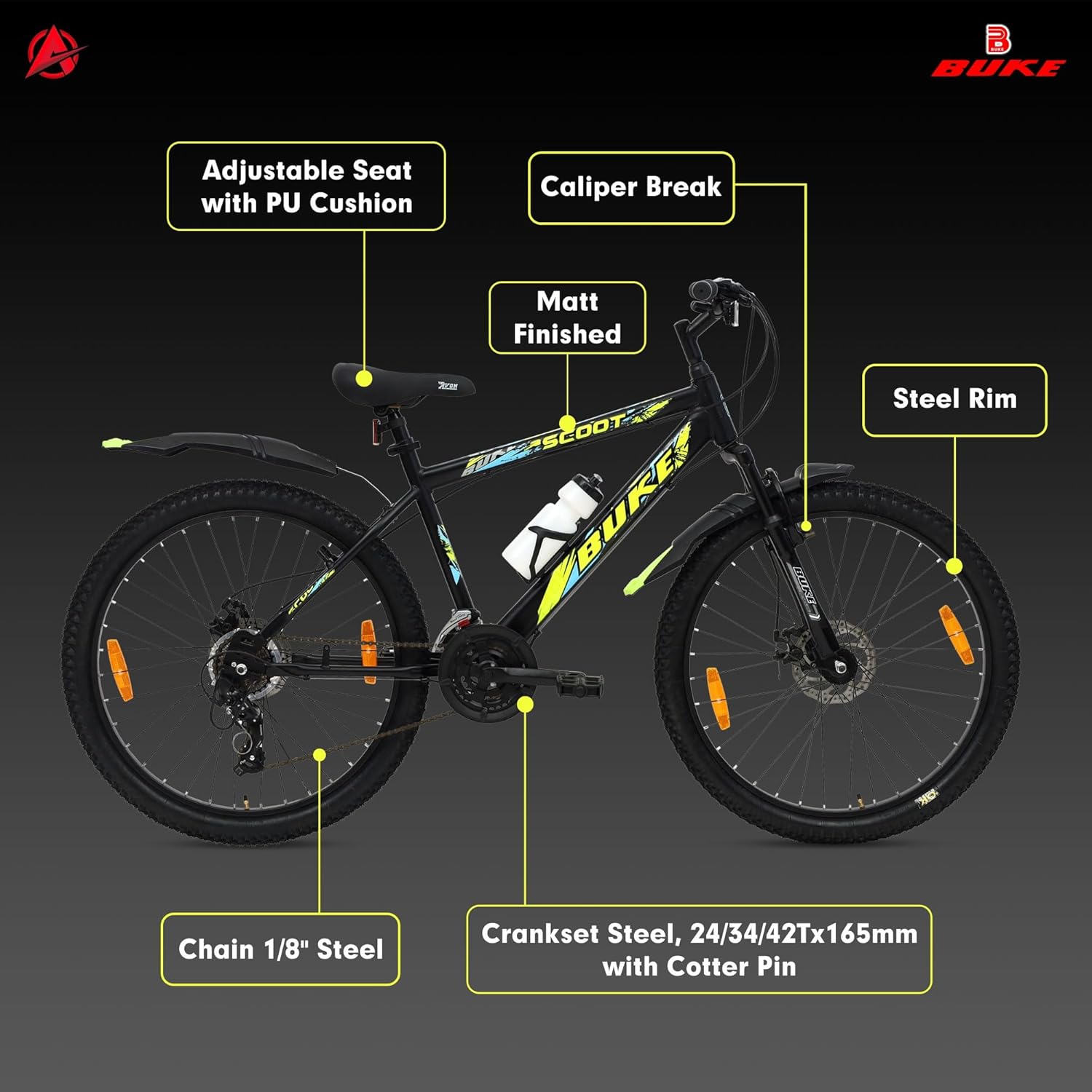 BUKE Avon Scoot 26T Multi-Speed Gear Cycle for Men | 7-Speed Mountain Bike with Disc Brakes | Alternative to Electric Bicycles & e Bikes