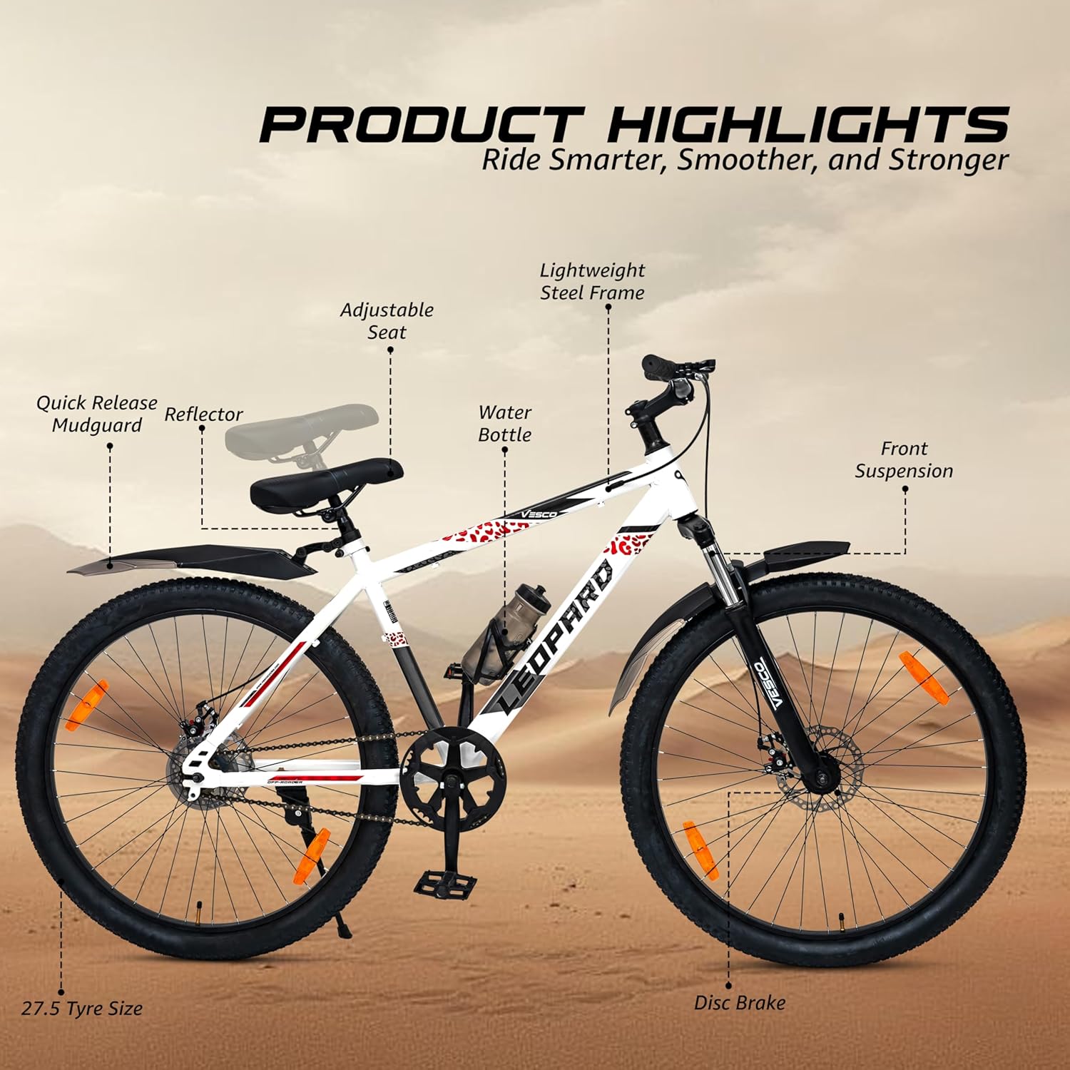 VESCO Leopard X1 Electric Cycle – 250W Hub Motor, 27.5″ Wheels & 40km Range | Buy E-Bike Online