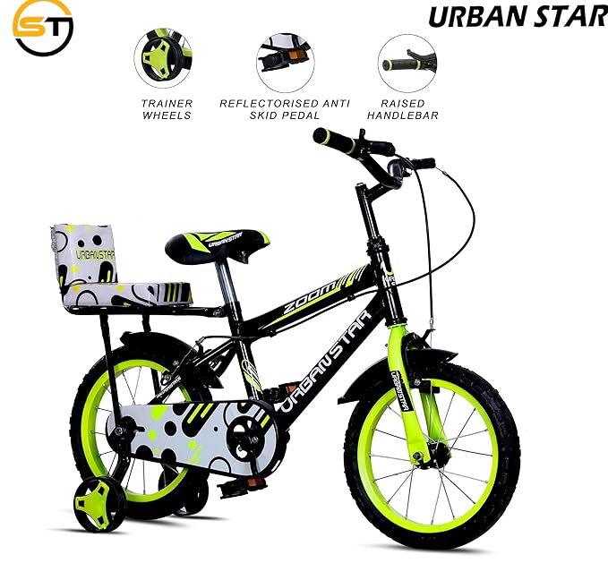 URBANSTAR Zoom 14T Kids Electric Cycle | 14 Inch Tyres | Double Seat | Safe & Stylish E-Bike for Boys & Girls (3–5 Years)