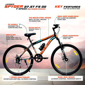 Leader Spyder 27.5T Electric Cycle | 7-Speed Mountain E-Bike with Dual Disc Brakes & Suspension