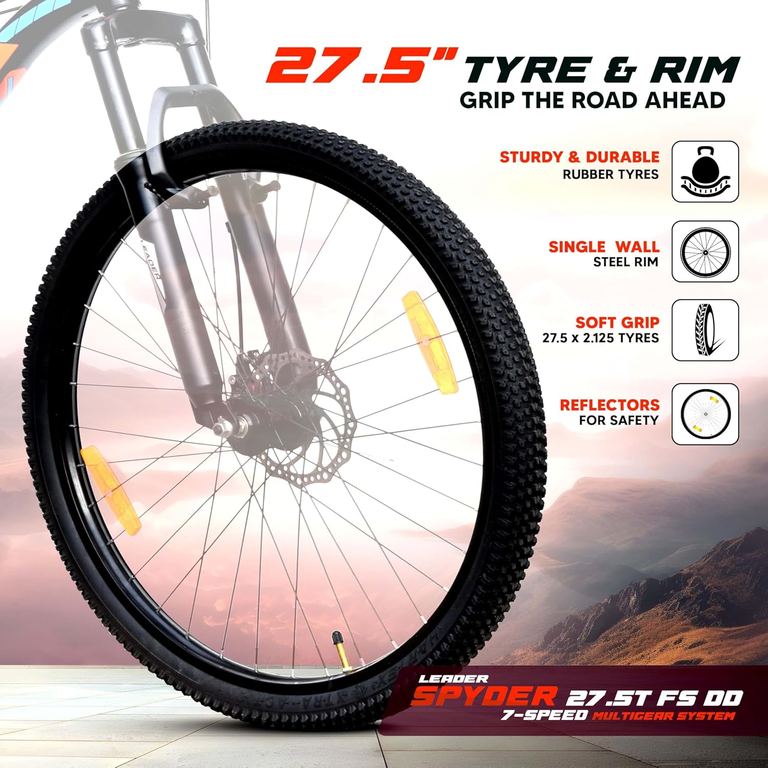 Leader Spyder 27.5T Electric Cycle | 7-Speed Mountain E-Bike with Dual Disc Brakes & Suspension