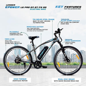 🚴 Leader E-Power L6 Pro 27.5T Electric Cycle | 250W Motor, Removable Battery & Dual Disc Brakes