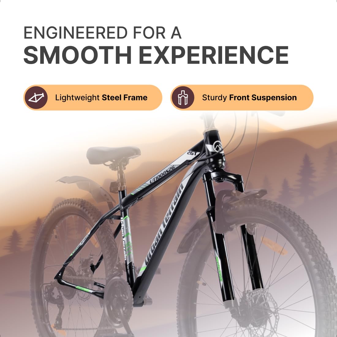 Urban Terrain UT1000S26 | 21-Speed Gear Mountain Bike for Men | Dual Disc Brakes, Front Suspension – Best Non-Electric Alternative to E-Bikes