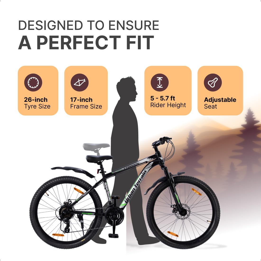 Urban Terrain UT1000S26 | 21-Speed Gear Mountain Bike for Men | Dual Disc Brakes, Front Suspension – Best Non-Electric Alternative to E-Bikes