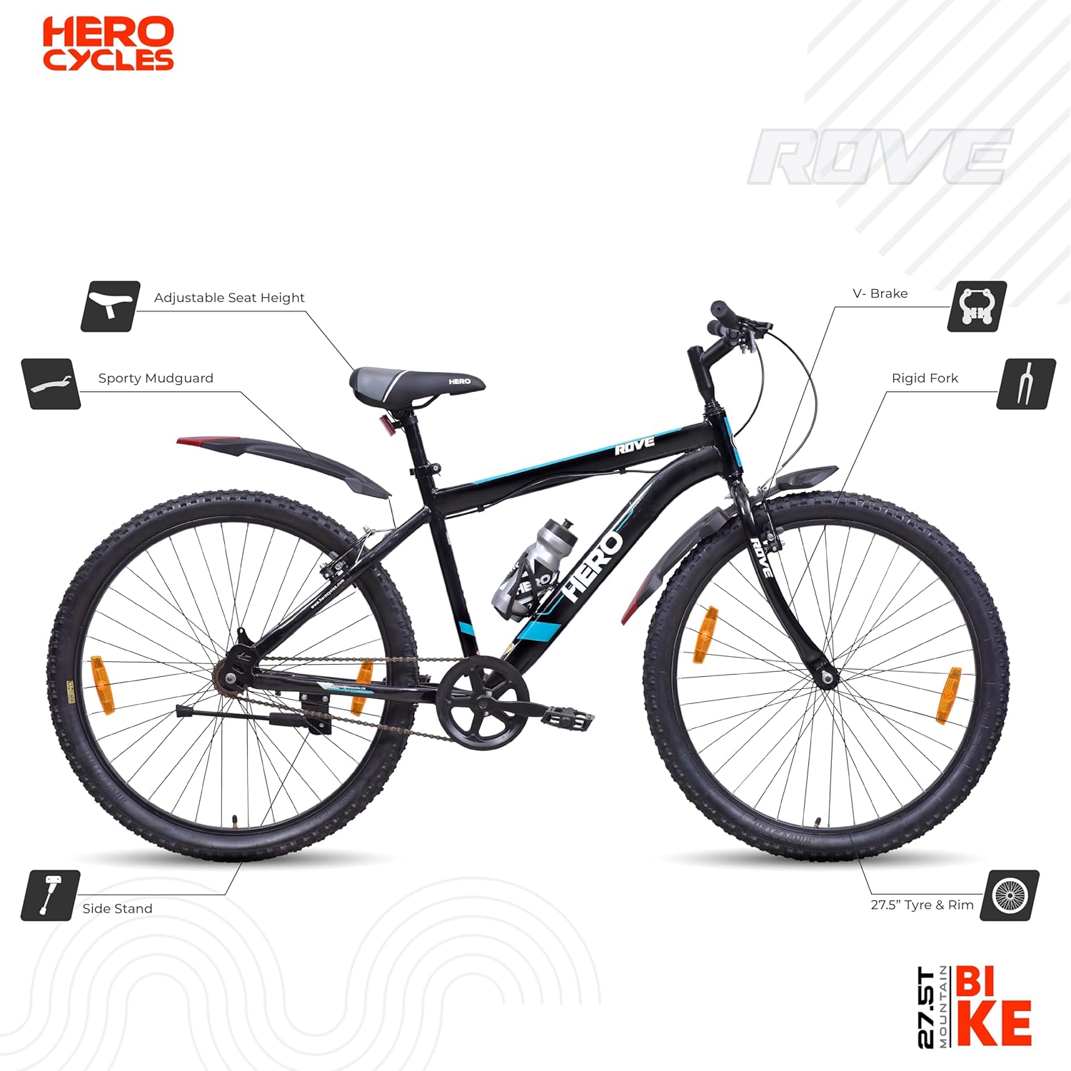 Hero Rove Sports 27.5T Mountain Bike – Alloy Steel MTB for Men | Single-Speed, Ready to Ride