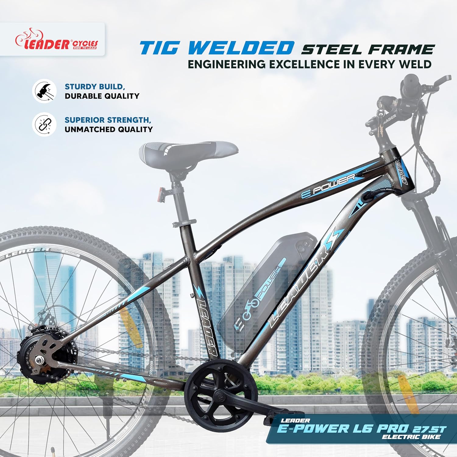 🚴 Leader E-Power L6 Pro 27.5T Electric Cycle | 250W Motor, Removable Battery & Dual Disc Brakes