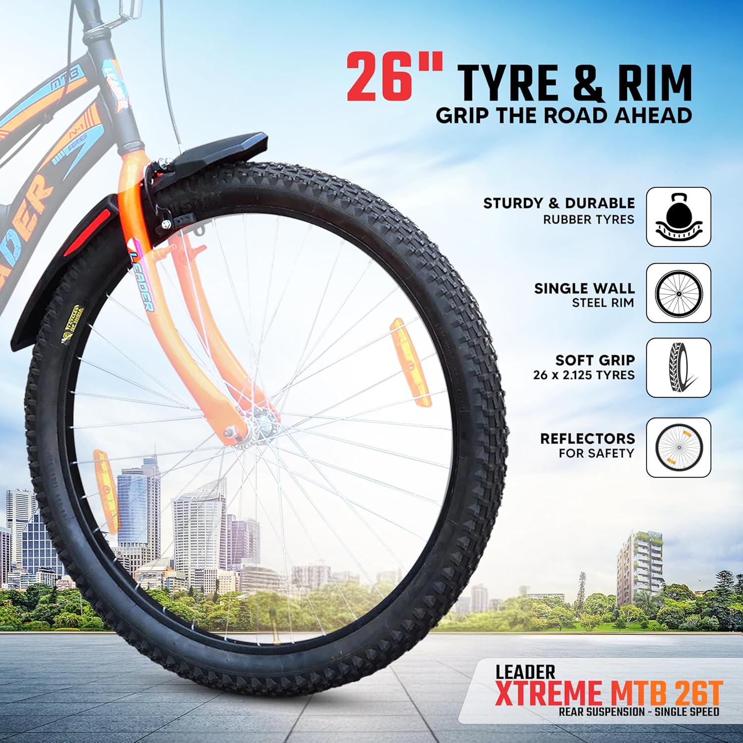 Leader Xtreme 26T Electric Cycle for Men – Rear Suspension, 26″ Wheels & Dual Brakes | Affordable E-Bike for Daily Commutes