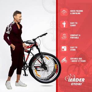 Leader Flexo 27.5T Foldable Electric Cycle | Dual Disc Brakes & Front Suspension E-Bike for Men
