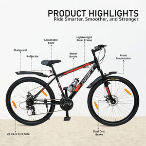 VESCO Drift NXG 26T Electric Cycle – 21-Speed Gear E-Bike with Dual Disc Brakes & Front Suspension | Affordable Electric Bicycle for Men & Women