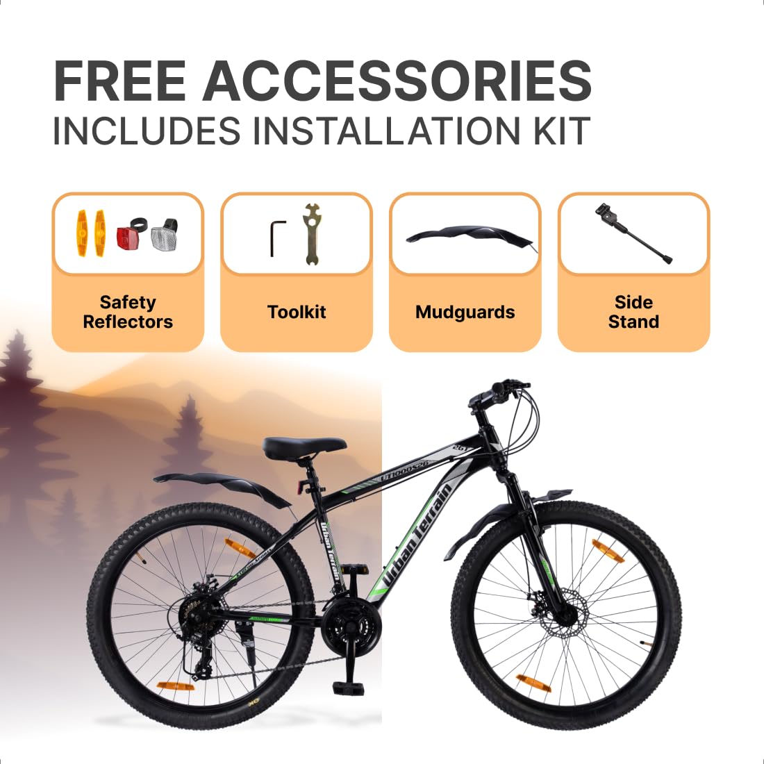 Urban Terrain UT1000S26 | 21-Speed Gear Mountain Bike for Men | Dual Disc Brakes, Front Suspension – Best Non-Electric Alternative to E-Bikes