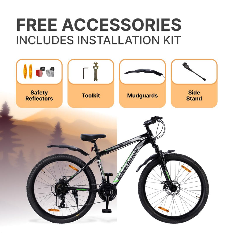 Urban Terrain UT1000S26 | 21-Speed Gear Mountain Bike for Men | Dual Disc Brakes, Front Suspension – Best Non-Electric Alternative to E-Bikes