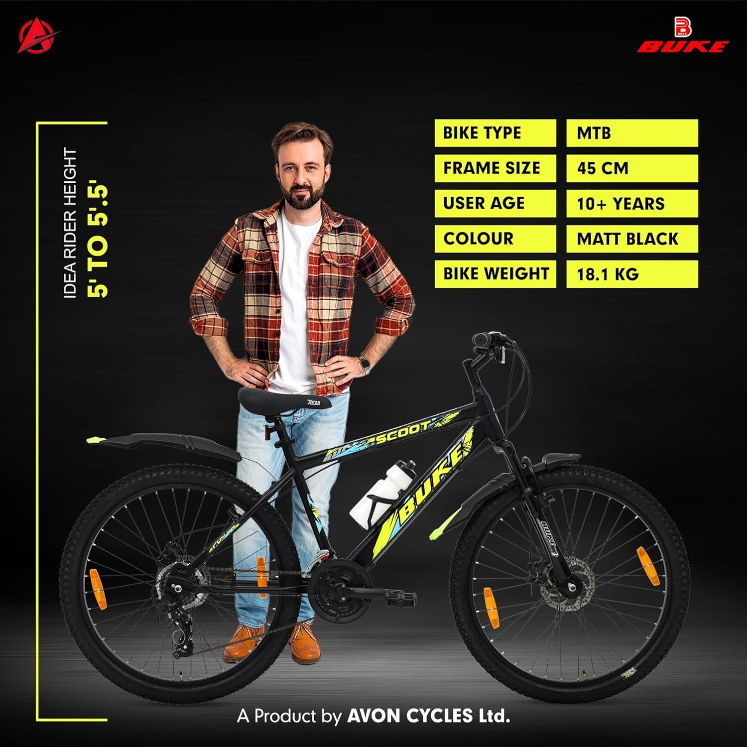BUKE Avon Scoot 26T Multi-Speed Gear Cycle for Men | 7-Speed Mountain Bike with Disc Brakes | Alternative to Electric Bicycles & e Bikes