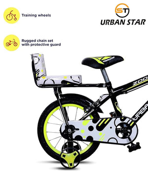 URBANSTAR Zoom 14T Kids Electric Cycle | 14 Inch Tyres | Double Seat | Safe & Stylish E-Bike for Boys & Girls (3–5 Years)