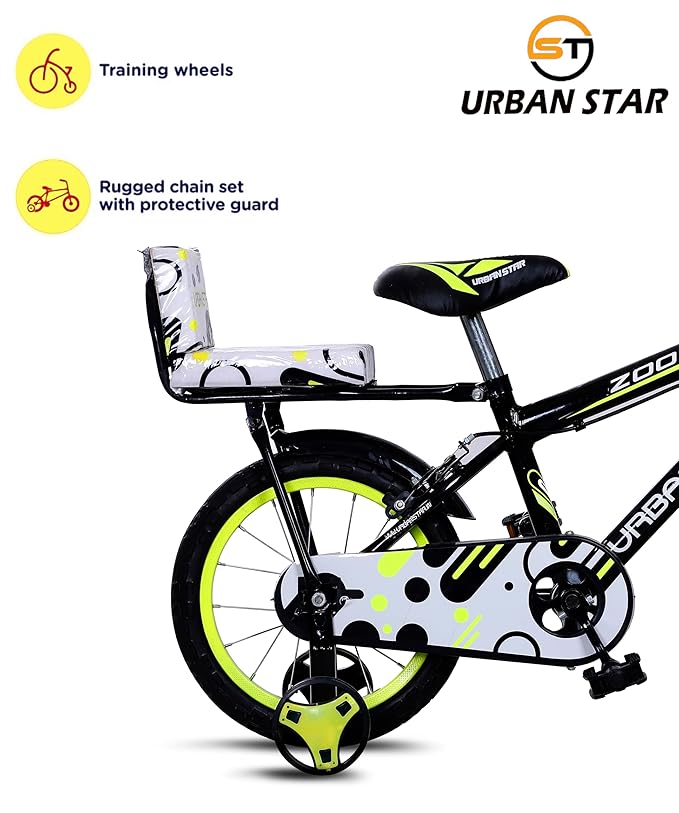 URBANSTAR Zoom 14T Kids Electric Cycle | 14 Inch Tyres | Double Seat | Safe & Stylish E-Bike for Boys & Girls (3–5 Years)