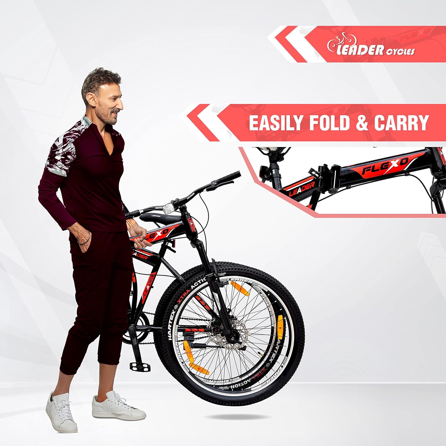 Leader Flexo 27.5T Foldable Electric Cycle | Dual Disc Brakes & Front Suspension E-Bike for Men
