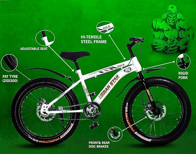 URBANSTAR Hulk 20T Kids Electric Fat Tyre Cycle – Dual Disc Brakes & Rechargeable E-Bike