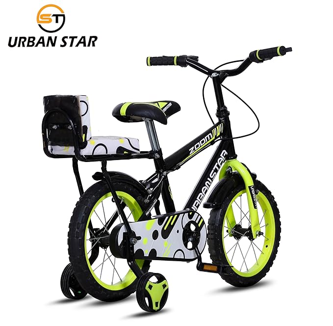 URBANSTAR Zoom 14T Kids Electric Cycle | 14 Inch Tyres | Double Seat | Safe & Stylish E-Bike for Boys & Girls (3–5 Years)