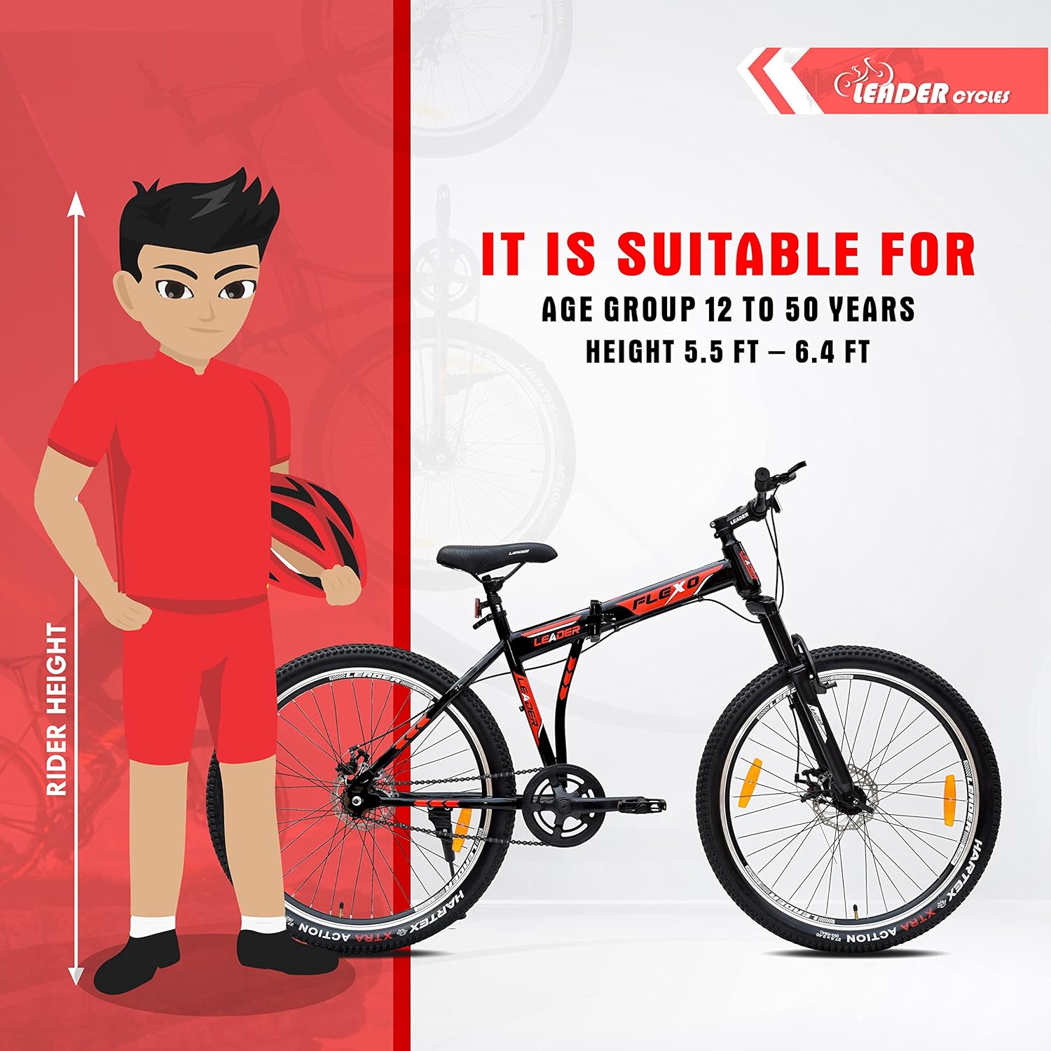 Leader Flexo 27.5T Foldable Electric Cycle | Dual Disc Brakes & Front Suspension E-Bike for Men