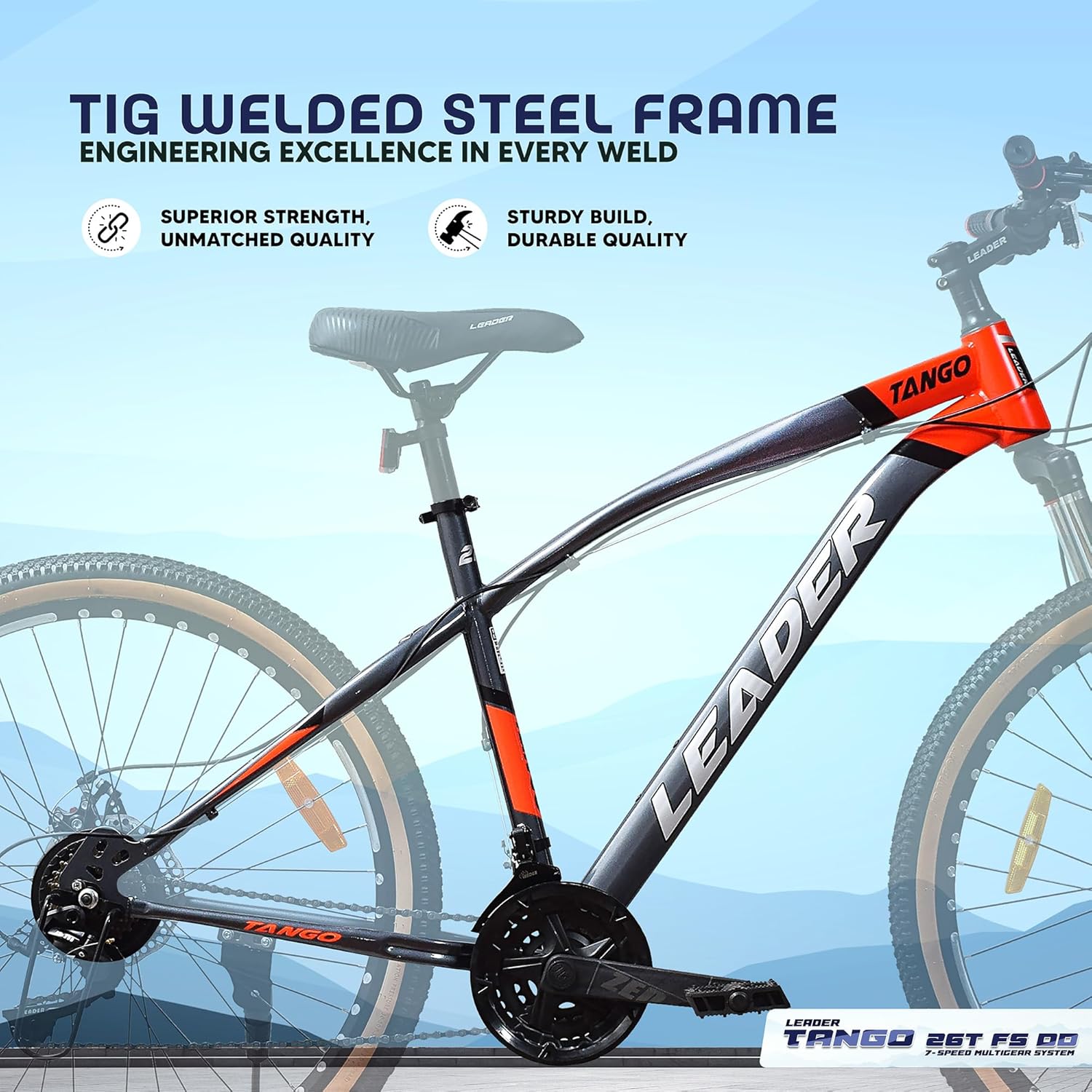 Leader Tango 26T Gear Bicycle for Men | 7-Speed MTB with Disc Brakes & Suspension