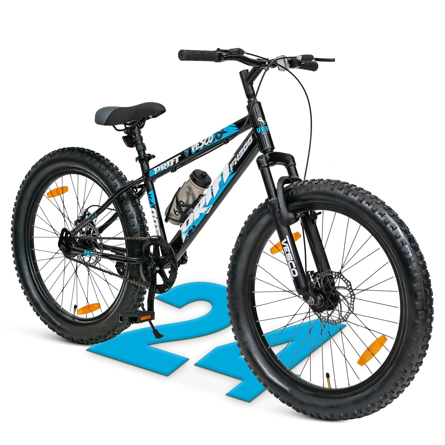 VESCO Drift FX300 24T Kids Electric Cycle – Semi-Fat Tyres, Front Suspension & Dual Disc Brakes | Stylish E-Bike for Boys & Girls