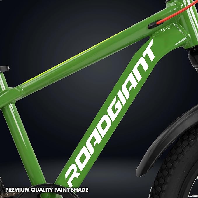 ROADGIANT Kiev 20T Kids Bike with Dual Disc Brake | Aluminum Frame MTB | Single Speed | Front Suspension | Army Green | Perfect for Young Riders