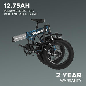 EMotorad Doodle Pro Foldable Fat Tire Electric Bike – 250W Motor, 75KM Range, Dual Disc Brakes