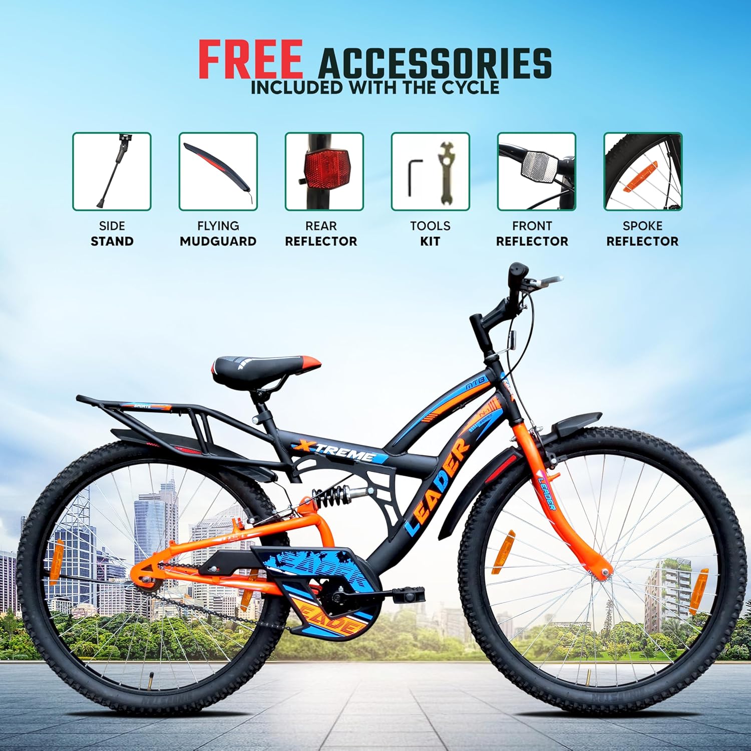 Leader Xtreme 26T Electric Cycle for Men – Rear Suspension, 26″ Wheels & Dual Brakes | Affordable E-Bike for Daily Commutes