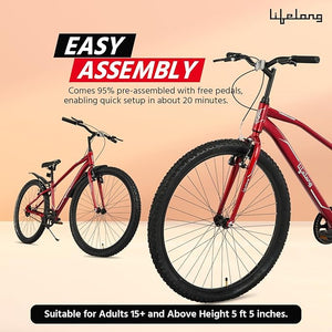 Lifelong 27.5T Electric Cycle | Affordable E-Bike for Adults with Steel Frame & V-Brakes